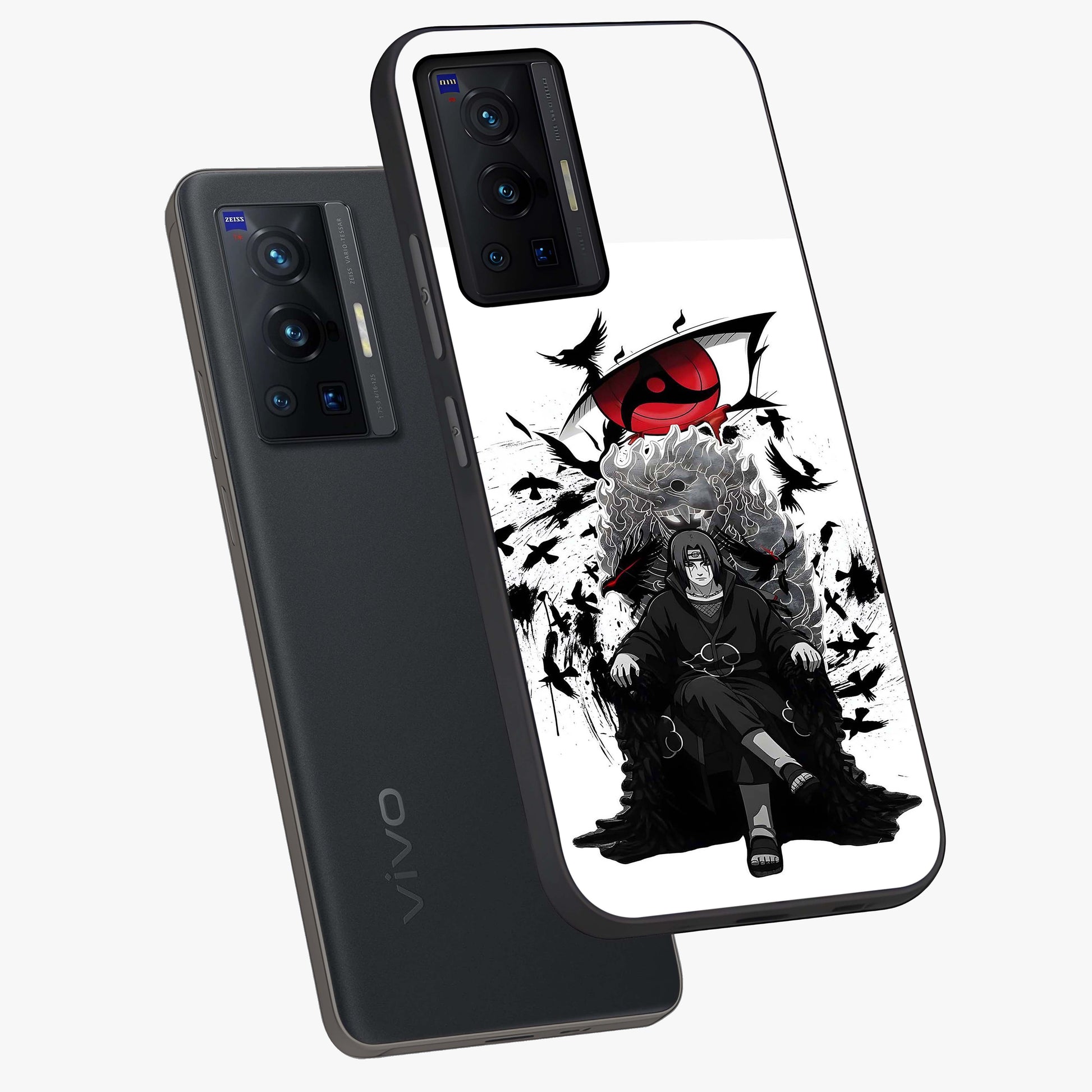 Uchiha Shadow Throne Glass Case displayed in angled mockup highlighting glowing aquatic design with celestial aesthetic.
