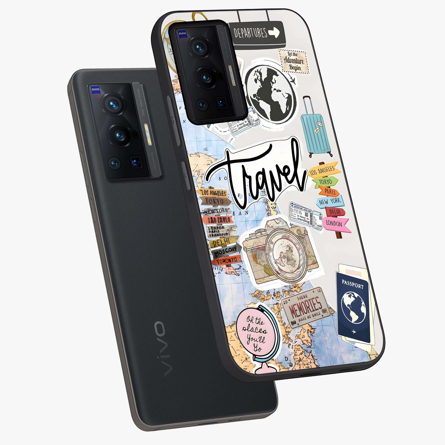 Wanderlust Journal Glass Case displayed in angled mockup highlighting adventure themed design with aesthetic travel vibe.