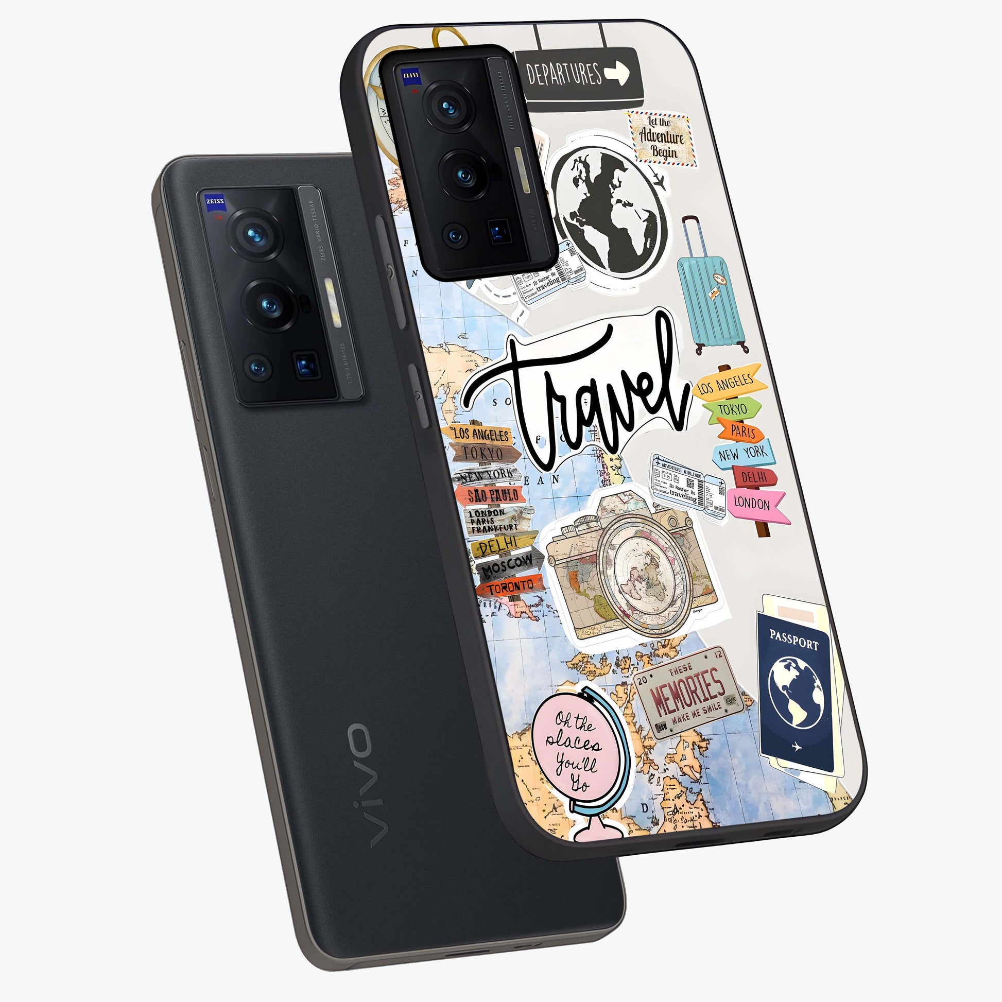 Wanderlust Journal Glass Case displayed in angled mockup highlighting adventure themed design with aesthetic travel vibe.