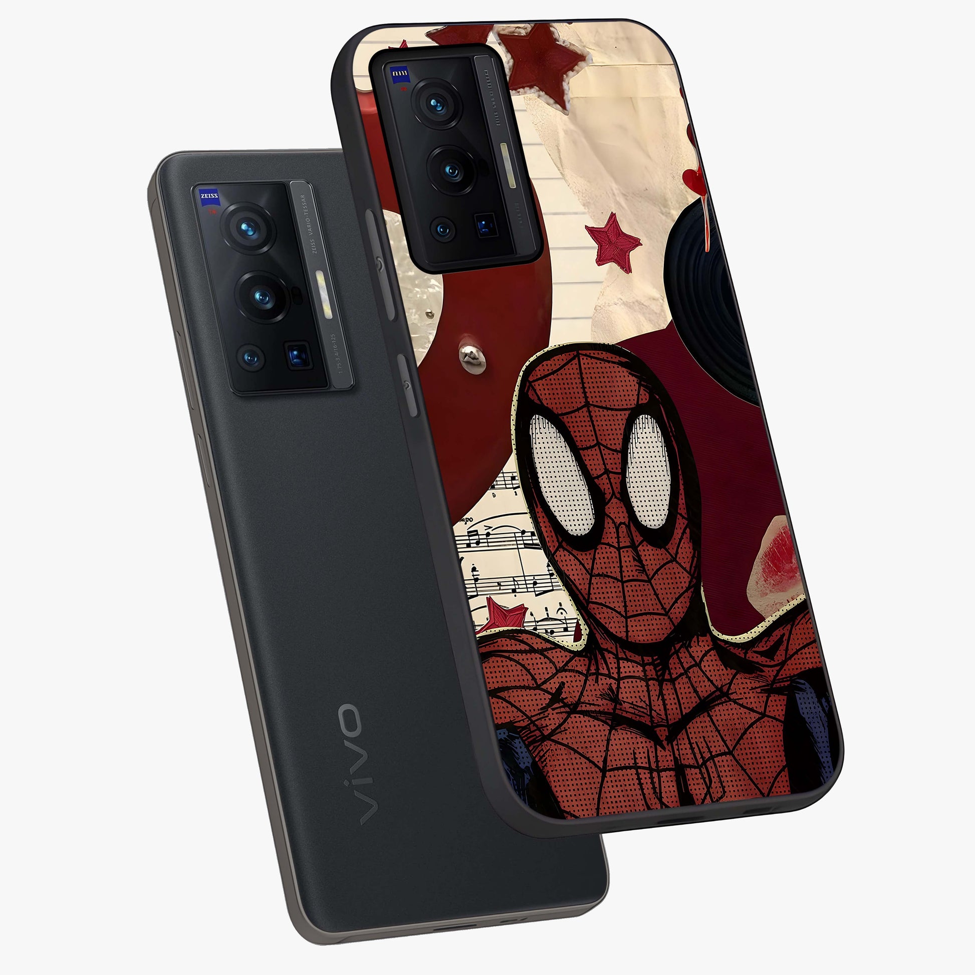 Web Warrior Vibes Glass Case displayed in angled mockup highlighting dynamic web design with comic style aesthetic.