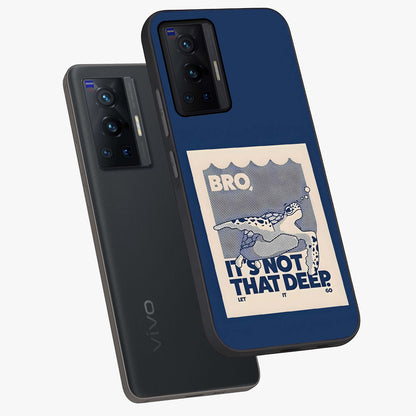 Worry Less Swim Glass Case displayed in angled mockup highlighting fun typography design with relaxed aesthetic style.