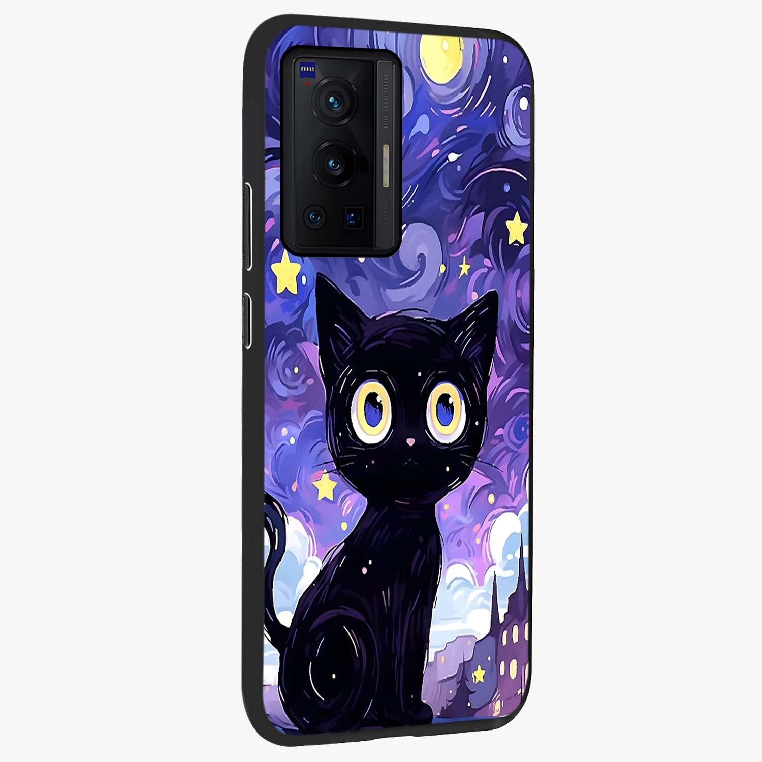 Abstract Cat Art Glass Case upright view showcasing creative feline illustration and aesthetic artistic style.