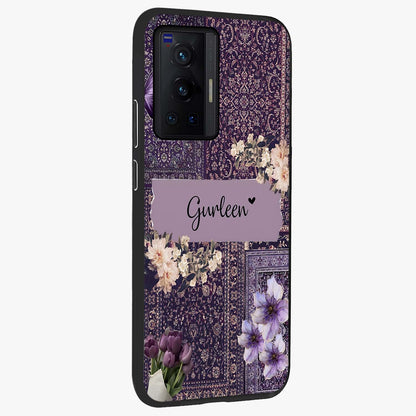 Antique Floral Whisper Custom Name Glass Case upright view showcasing delicate floral artwork with custom name feature.