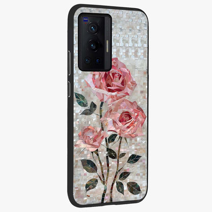 Blush Mosaic Bloom Glass Case upright view showcasing decorative floral mosaic artwork with stylish modern aesthetic.