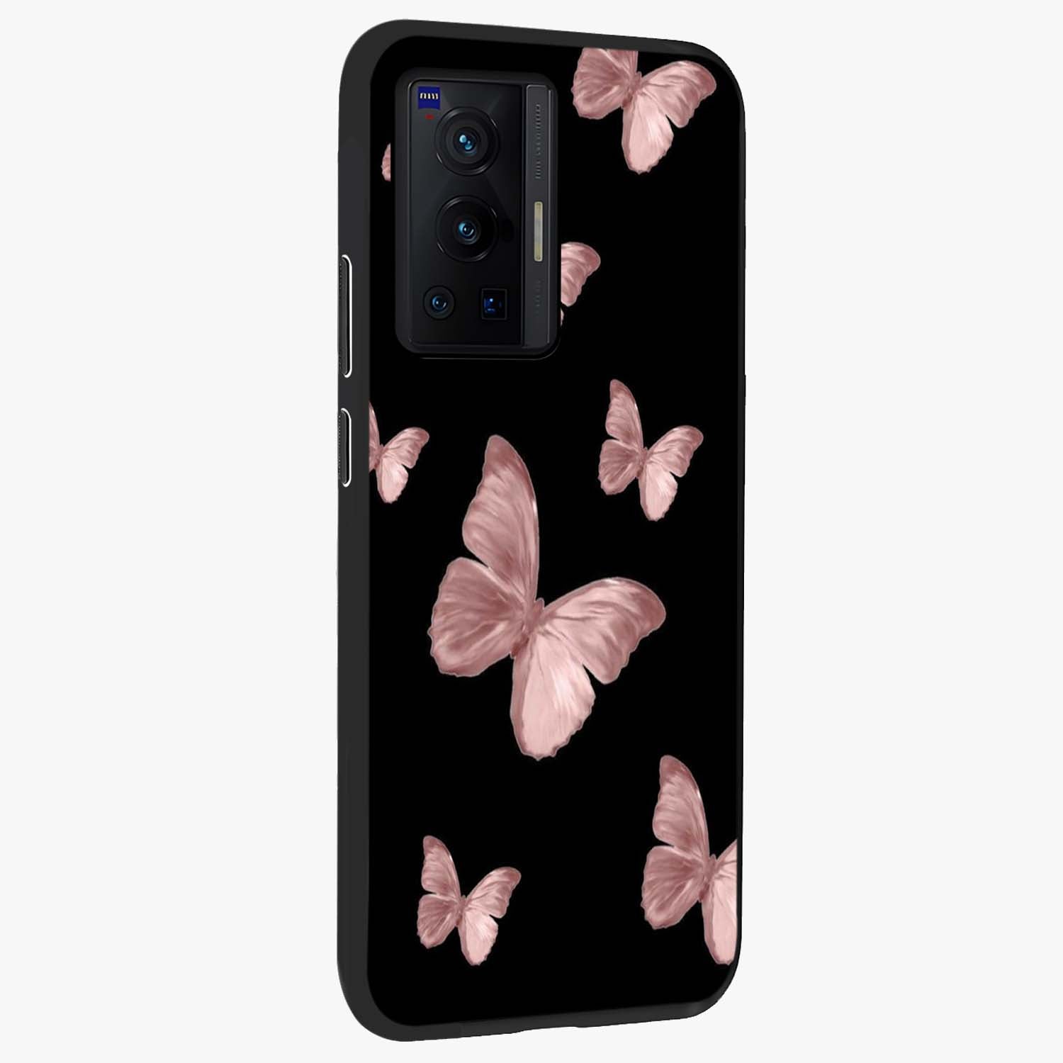 Butterfly Pattern Glass Case upright view showcasing graceful butterfly artwork with soft decorative theme.
