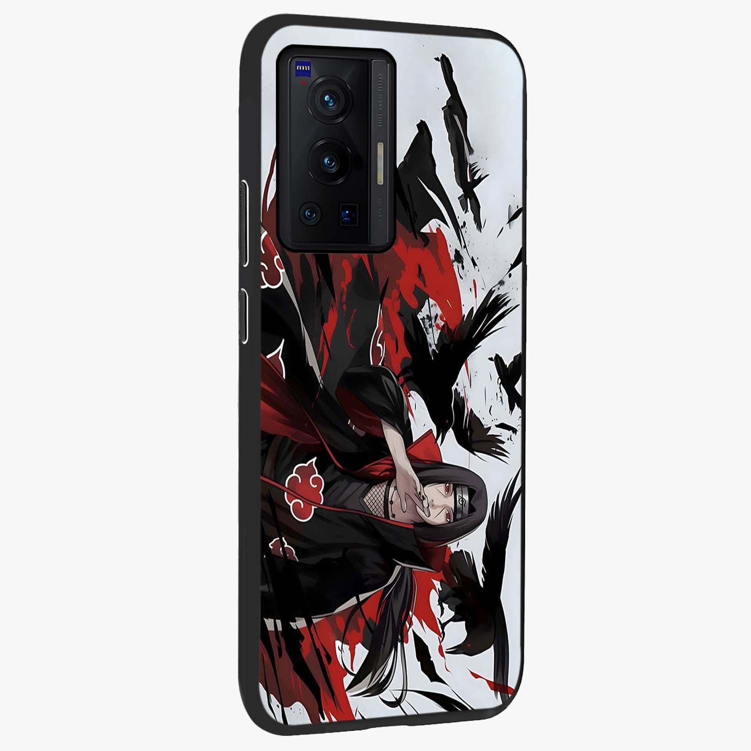 Crimson Crow Illusion Glass Case upright view showcasing striking crow illusion artwork with intense crimson theme.