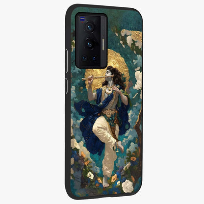Divine Krishna Art Glass Case upright view showcasing divine Krishna artwork with sacred artistic theme.