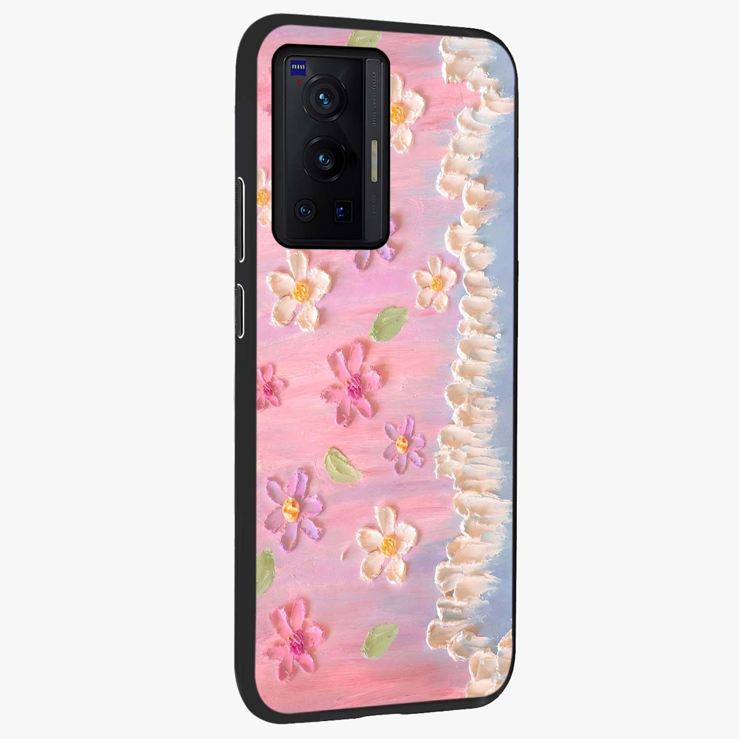 Dreamy Painted Garden Glass Case upright view showcasing vibrant floral garden artwork with artistic nature theme.