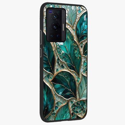 Emerald Leaf Glass Glass Case upright view showcasing fresh green leaf artwork with calming nature inspired style.