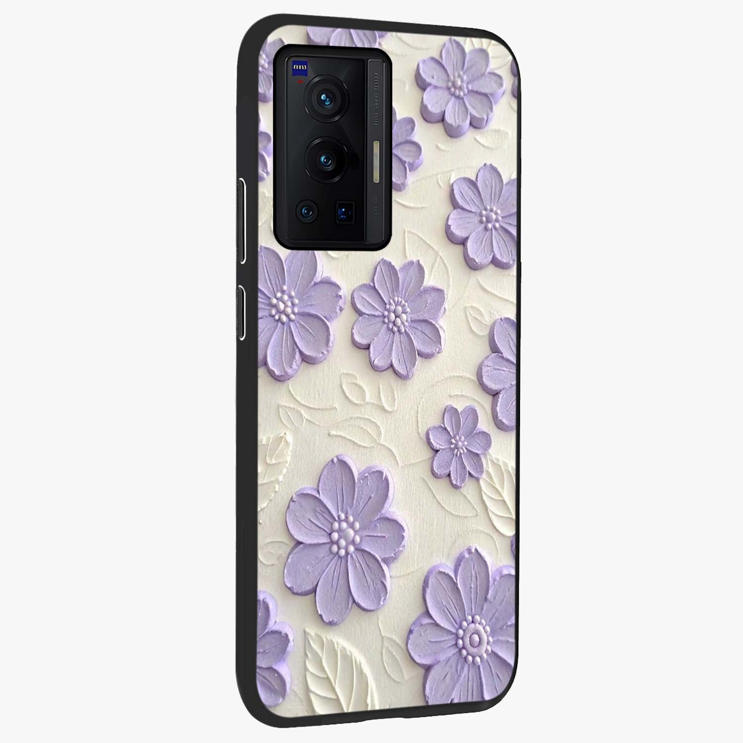 Floral Wall Art With Purple Flowers Glass Case upright view showcasing elegant purple flower artwork with decorative floral theme.