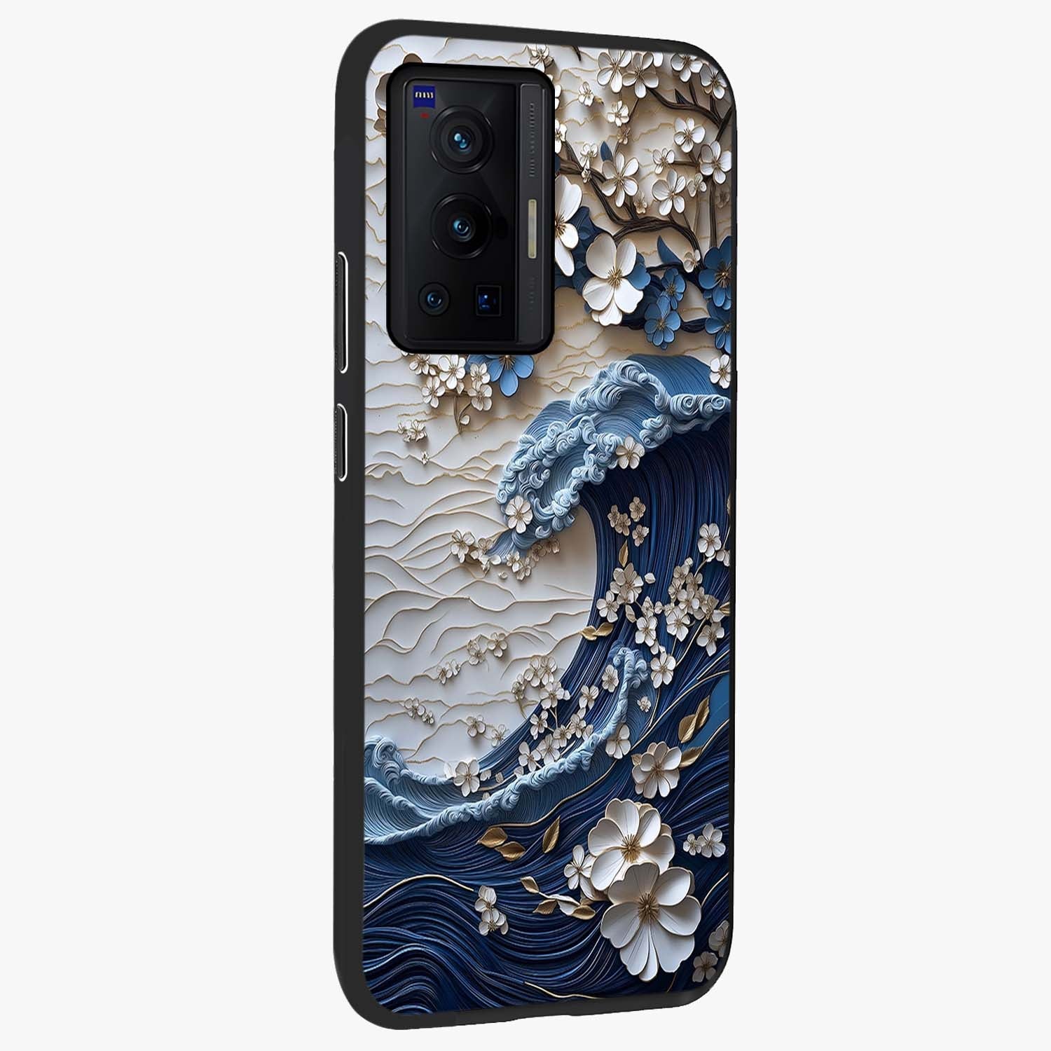 Floral Wave Origami Glass Case upright view showcasing creative floral origami artwork with artistic decorative theme.
