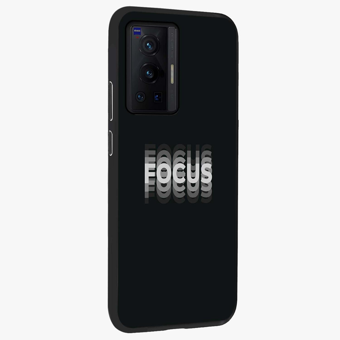 Focus Mode On Glass Case upright view showcasing strong typography statement with sleek motivational theme.