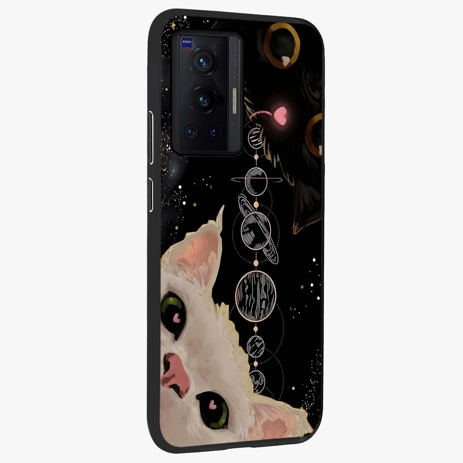 Galactic Cat Glass Case upright view showcasing mystical cat artwork with dreamy cosmic theme.