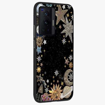 Galactic Jewel Stars Glass Case upright view showcasing glittering star jewel artwork with vibrant galaxy theme.