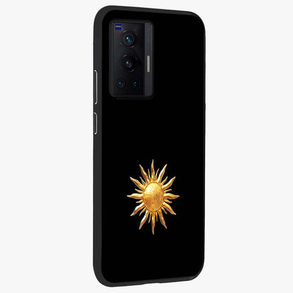 Golden Sun Minimalism Glass Case upright view showcasing haunting graveyard artwork with dramatic dark theme.