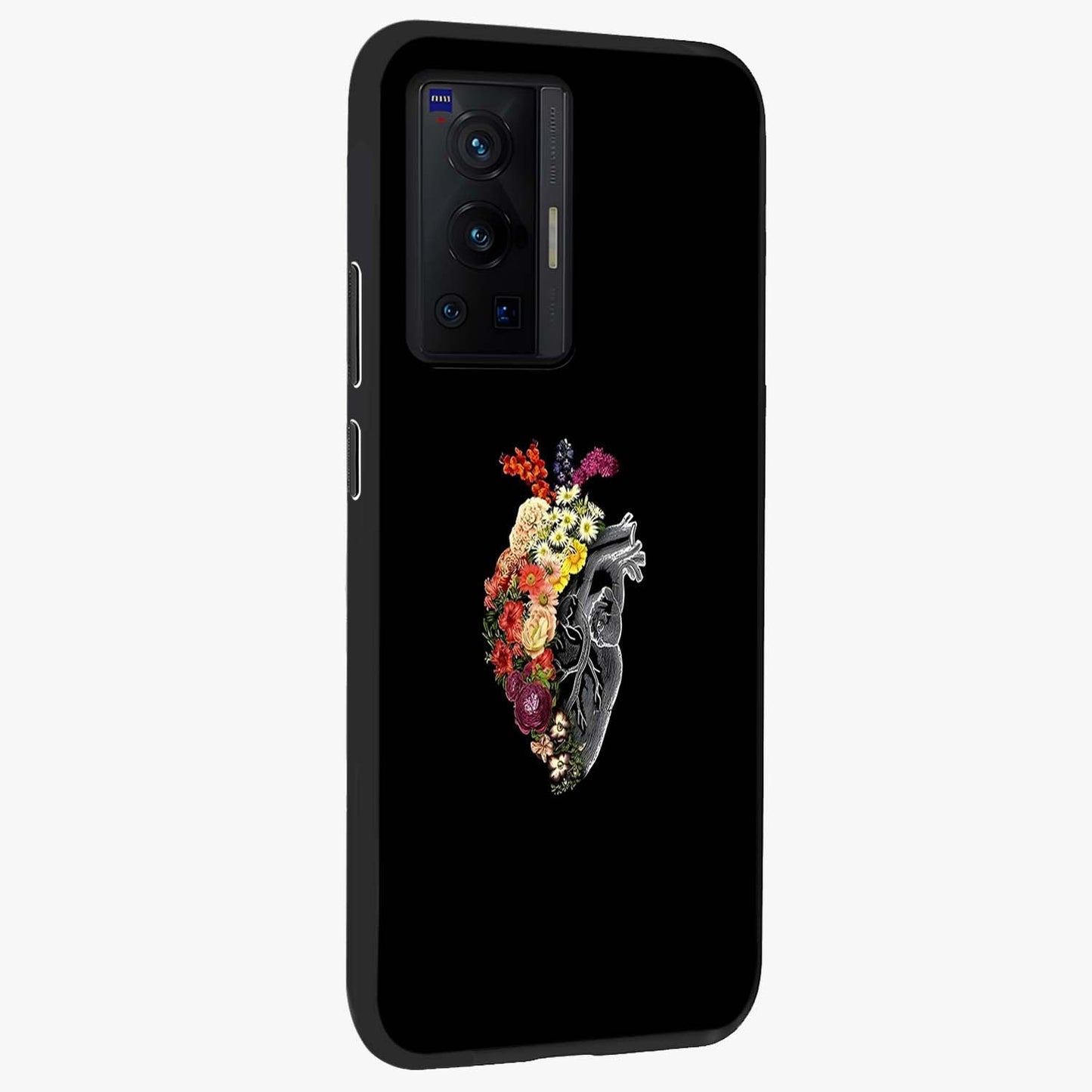 Heart With Flowers Glass Case upright view showcasing decorative heart and floral artwork with sweet romantic theme.