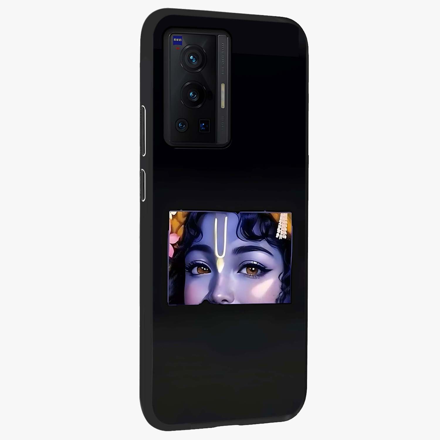 Krishna Divine Embrace Glass Case upright view showcasing sacred Krishna artwork with peaceful devotional theme.