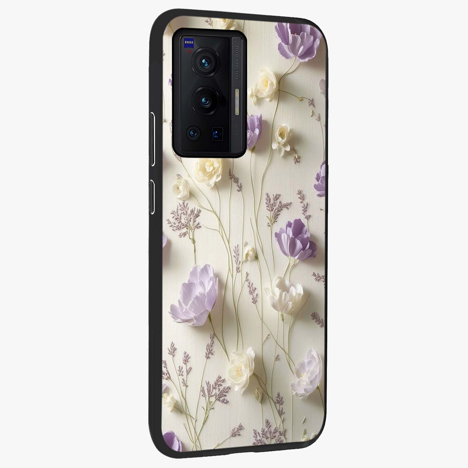Lilac Breeze Harmony Glass Case upright view showcasing delicate lilac artwork with peaceful floral theme.