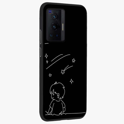 Line Art Boy With Shooting Stars Glass Case upright view showcasing artistic shooting star illustration with minimal style.