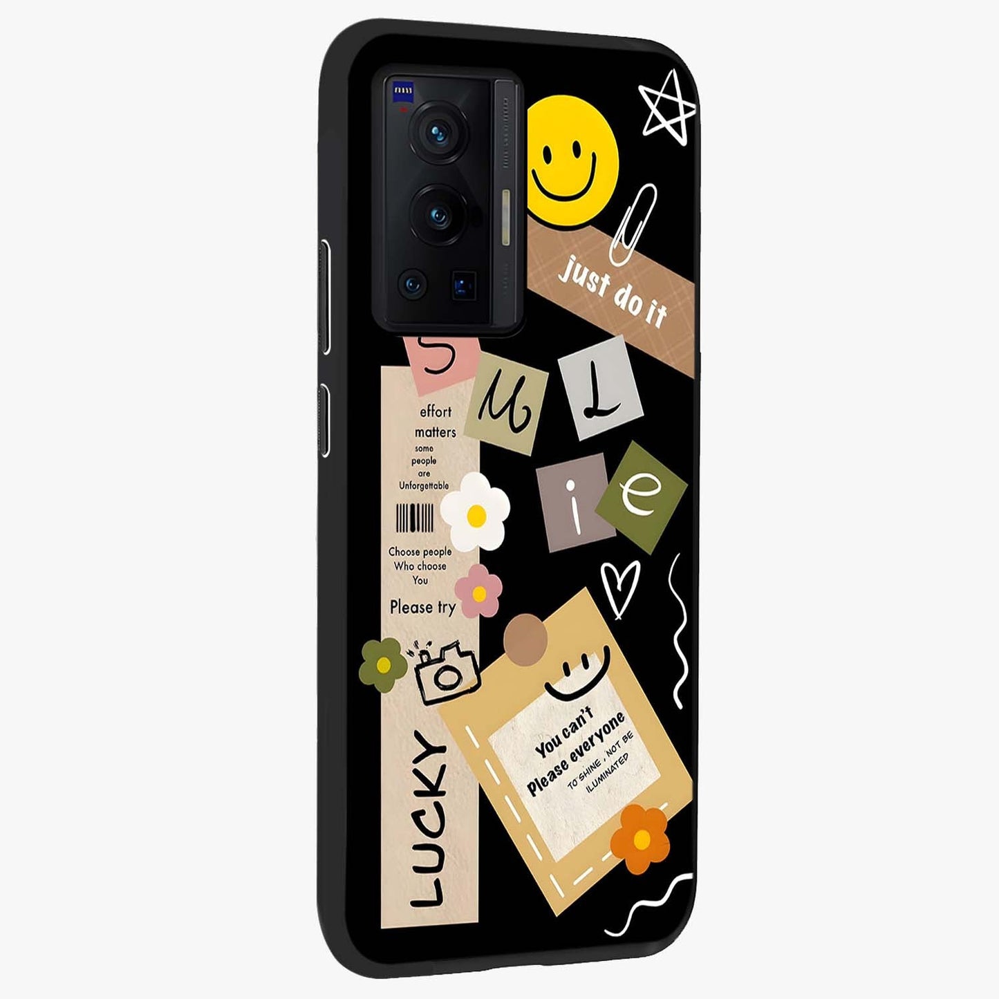 Lucky Aesthetic Collage Glass Case upright view showcasing vibrant collage artwork with youthful aesthetic theme.