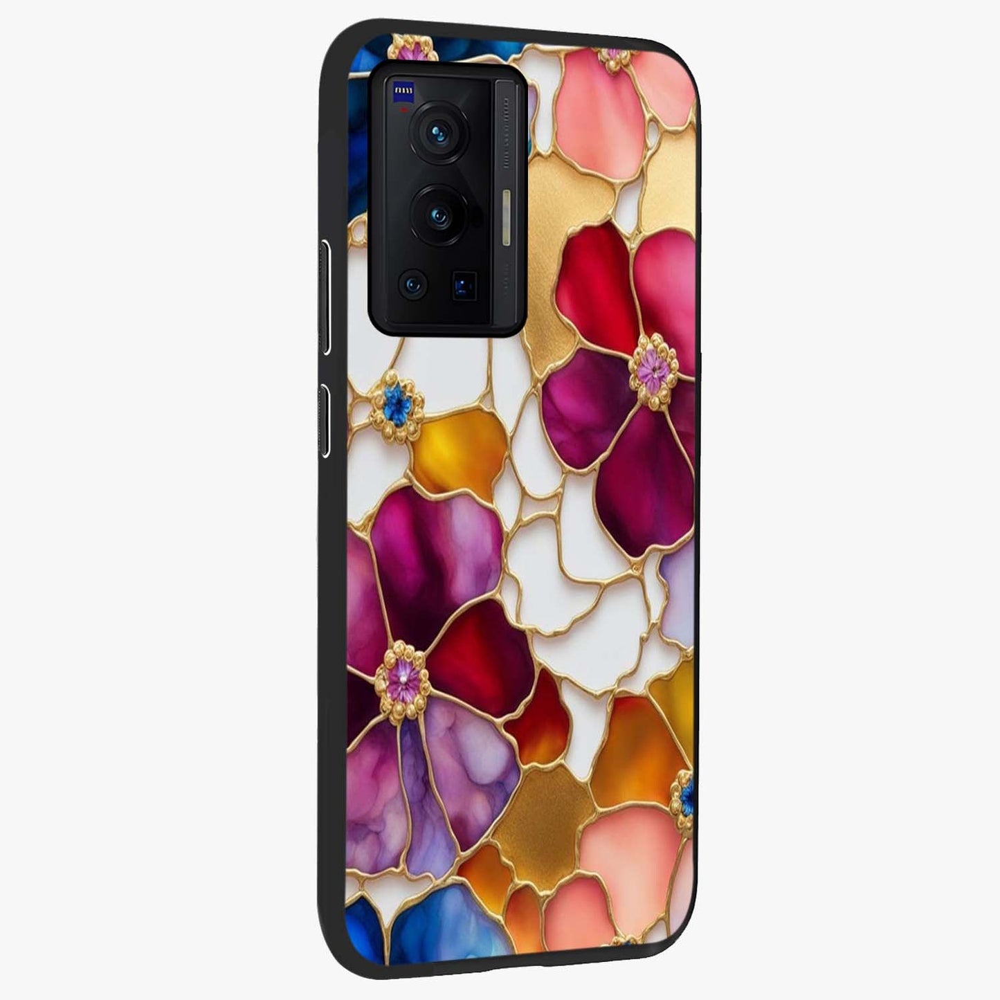 Marble Flower Pattern Glass Case upright view showcasing decorative marble flower artwork with refined style.