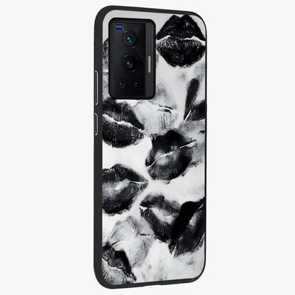 Midnight Kiss Marks Glass Case upright view showcasing stylish kiss mark artwork with trendy romantic theme.
