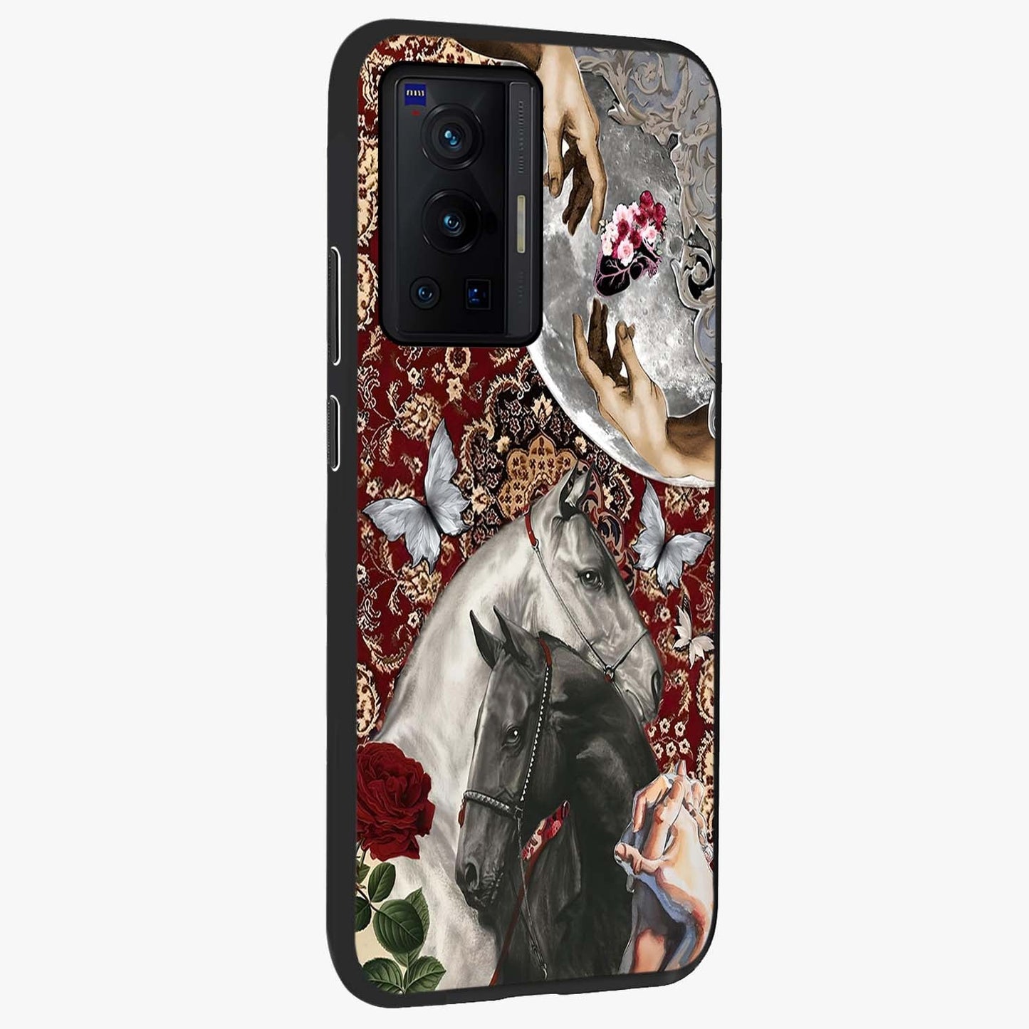 Moonlit Royal Stallion Glass Case upright view showcasing dramatic horse artwork with glowing moon themed design.