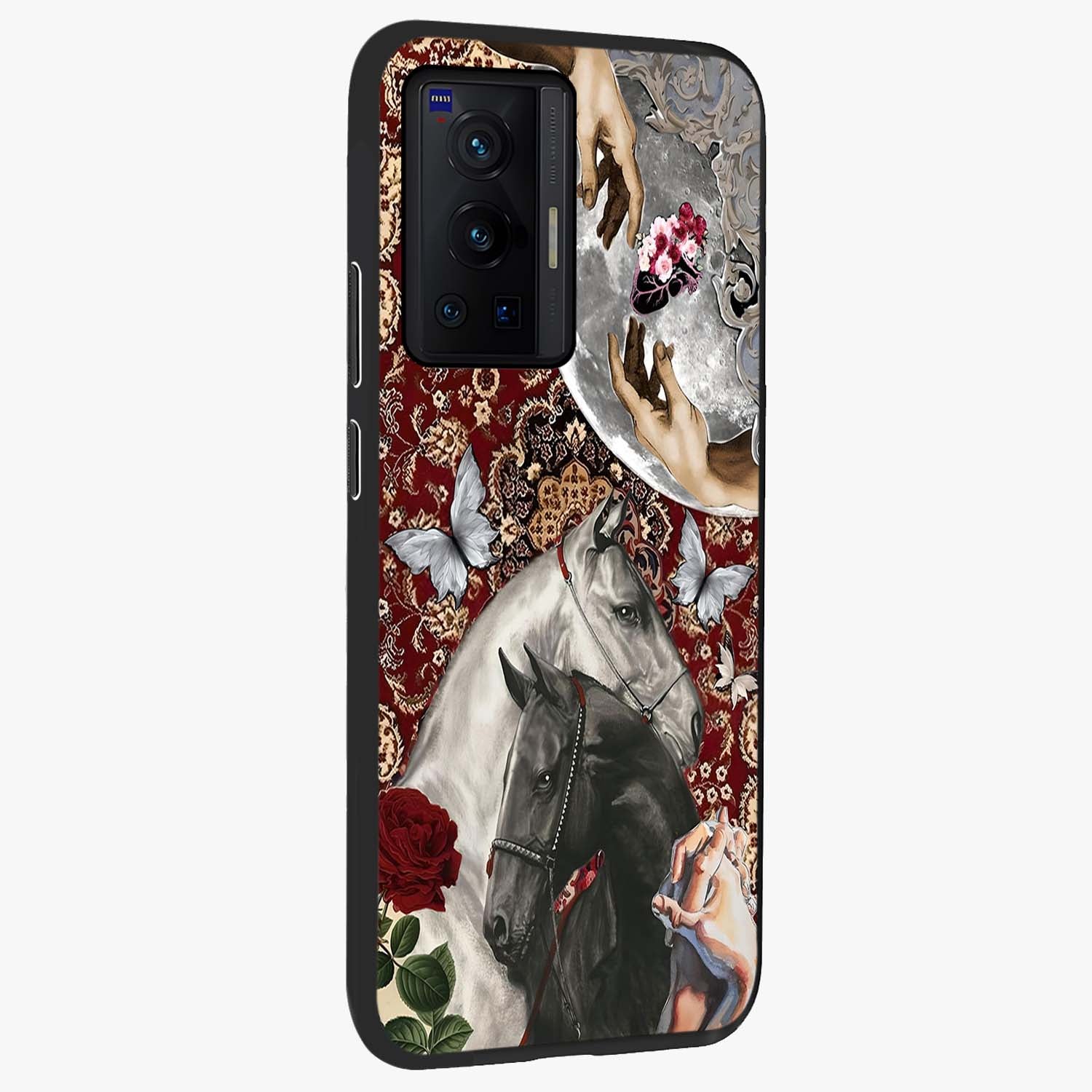 Moonlit Royal Stallion Glass Case upright view showcasing dramatic horse artwork with glowing moon themed design.