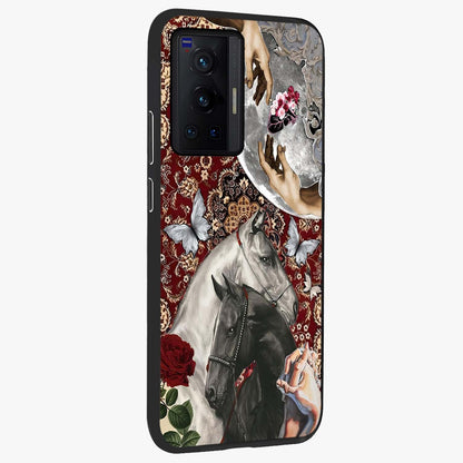 Moonlit Royal Stallion Glass Case upright view showcasing dramatic horse artwork with glowing moon themed design.