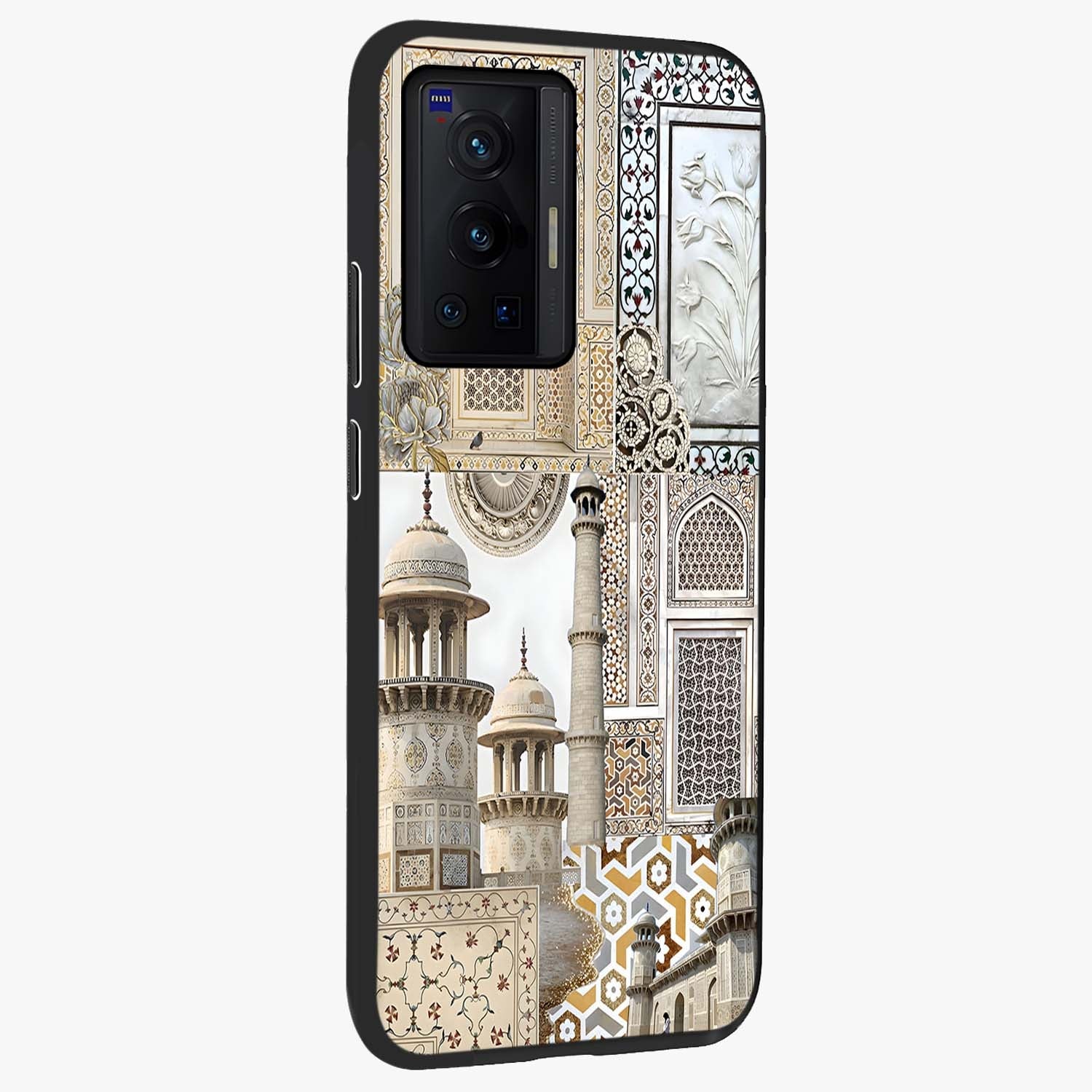 Mughal Marble Legacy Glass Case upright view showcasing ornate Mughal design with luxurious traditional theme.