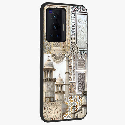 Mughal Marble Legacy Glass Case upright view showcasing ornate Mughal design with luxurious traditional theme.