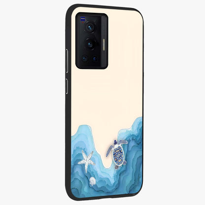 Ocean Drift Turtle Glass Case upright view showcasing calm underwater turtle artwork with nature inspired theme.