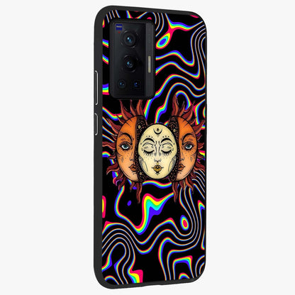 Psychedelic Sun Glass Case upright view showcasing trippy sun artwork with bold psychedelic theme.