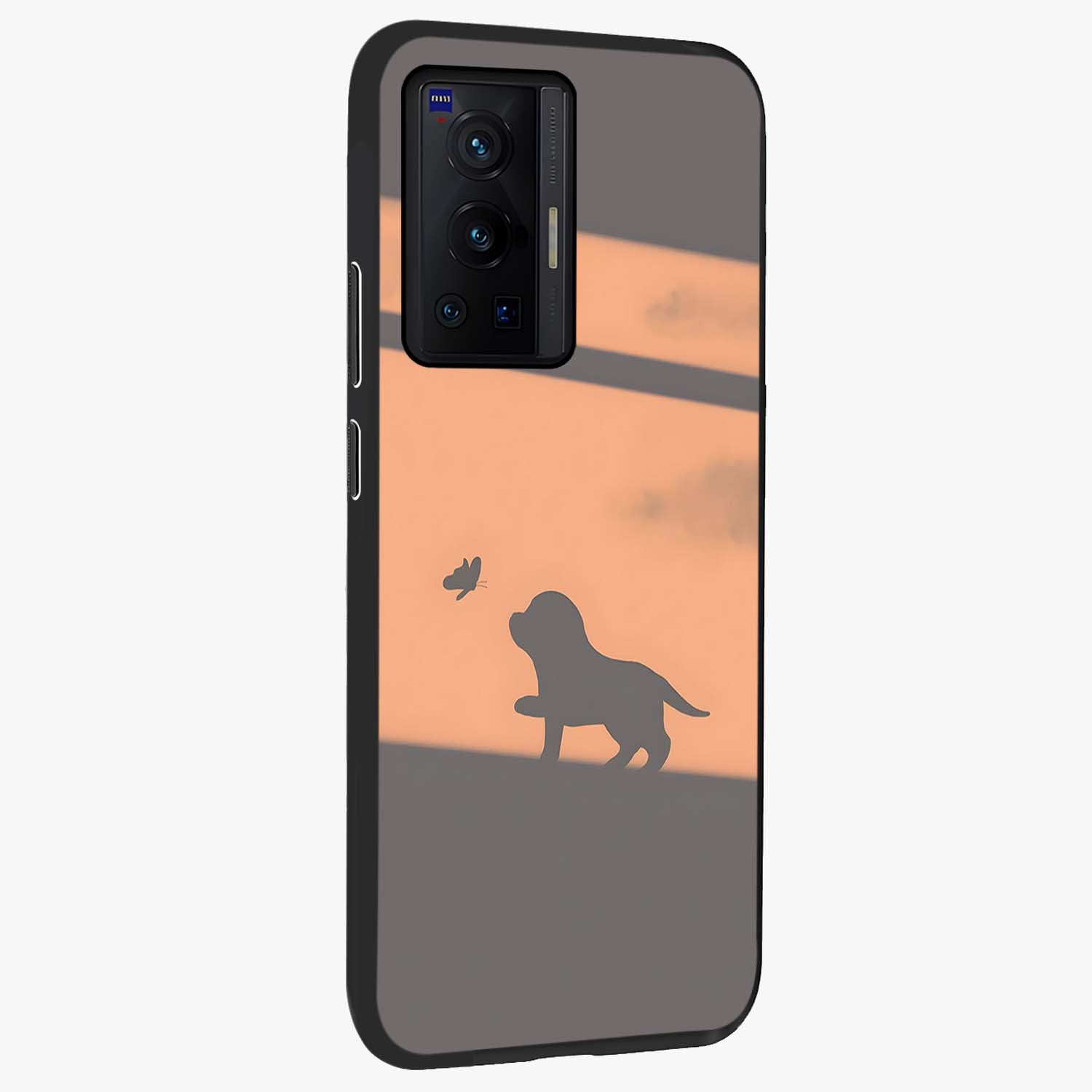 Puppy Shadow Art Glass Case upright view showcasing charming puppy artwork with creative silhouette theme.