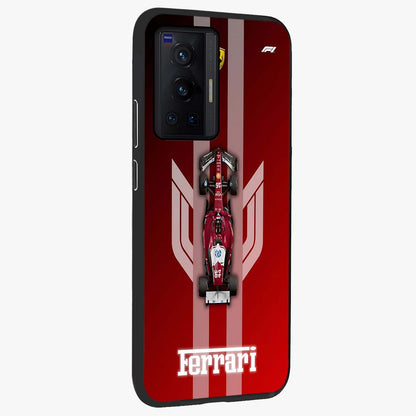 Red Ferrari F1 Vertical Glass Case upright view showcasing powerful Formula car artwork with dynamic motorsport theme.