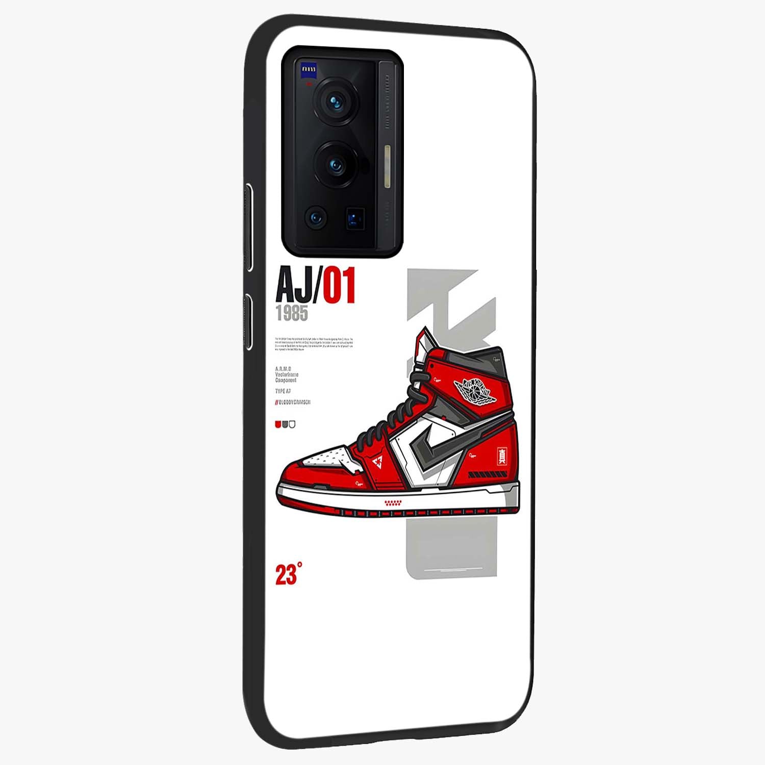 Retro Sneaker Blueprint Glass Case upright view showcasing stylish sneaker illustration with vintage streetwear theme.