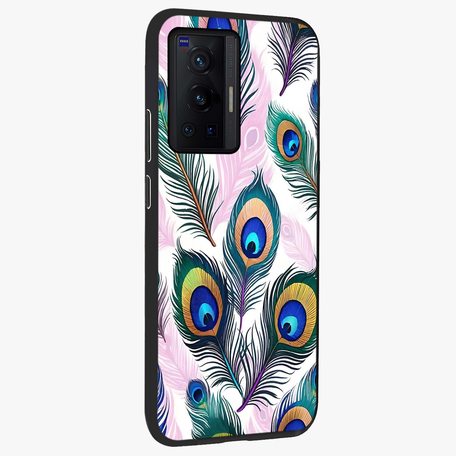 Royal Peacock Feathers Glass Case upright view showcasing elegant peacock feather artwork with decorative royal theme.