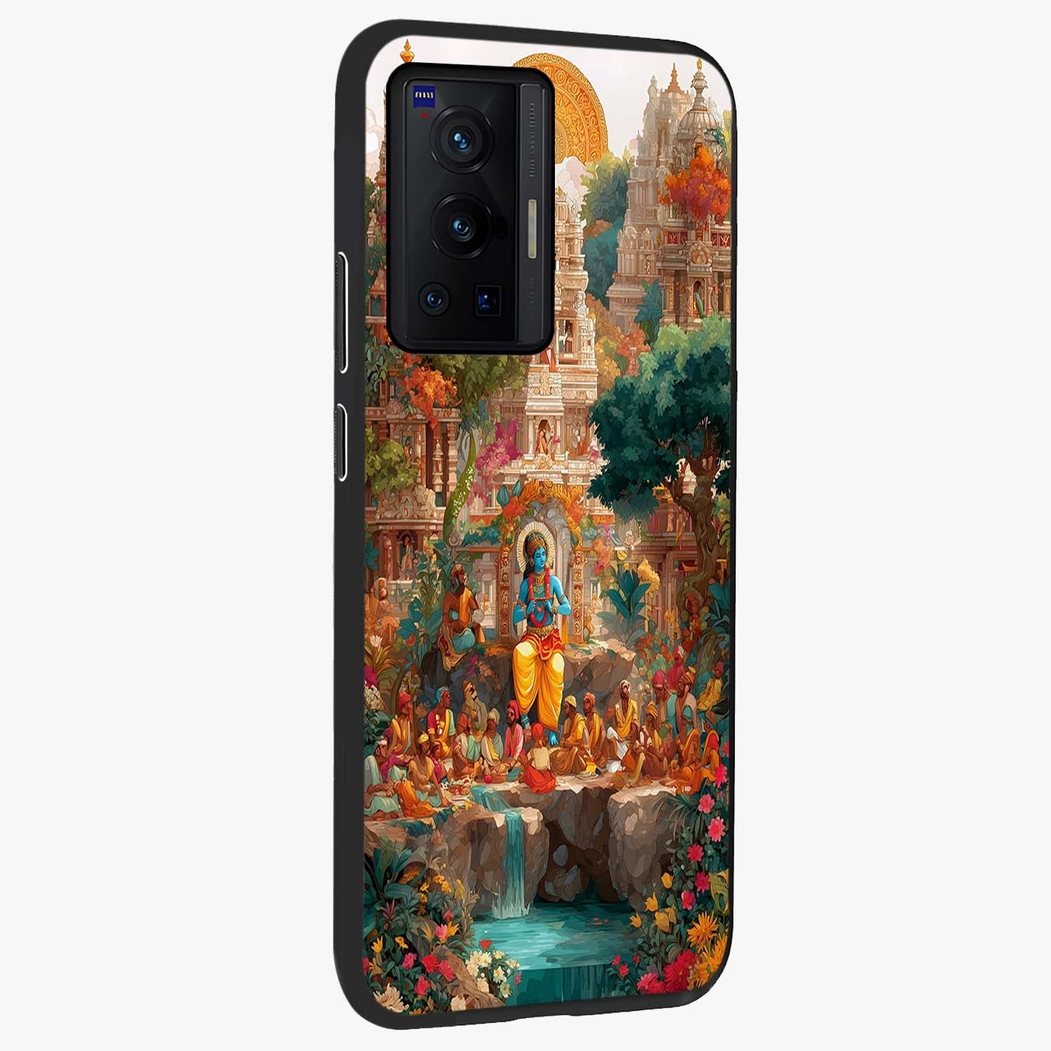 Sacred Sunlight Gods Glass Case upright view showcasing glowing divine artwork with sacred mythological theme.