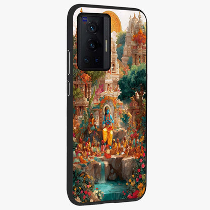 Sacred Sunlight Gods Glass Case upright view showcasing glowing divine artwork with sacred mythological theme.