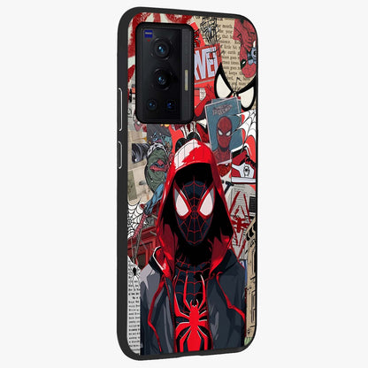 Spider Collage Street Glass Case upright view showcasing bold superhero artwork with urban street theme.