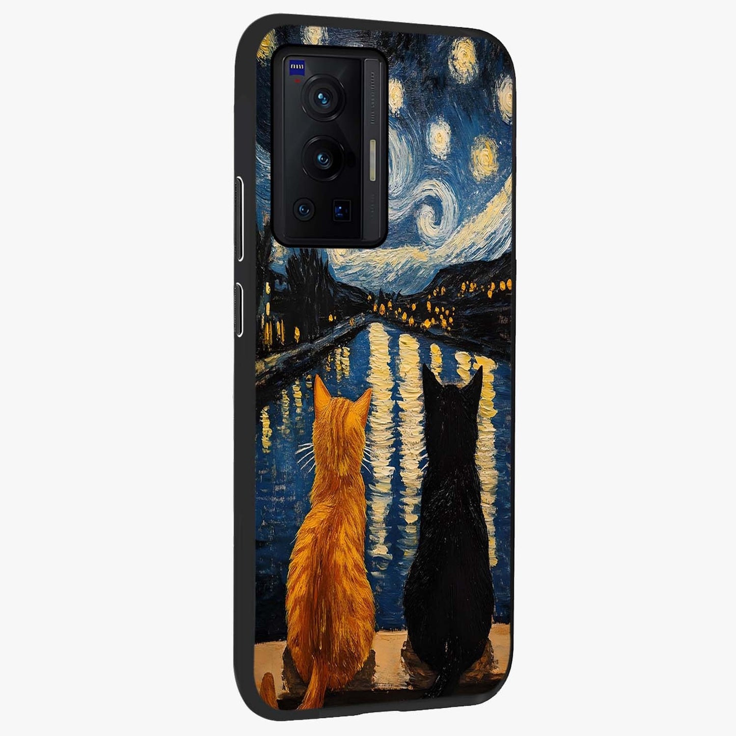 Starry River Cats Glass Case upright view showcasing adorable cat artwork with magical river and stars theme.