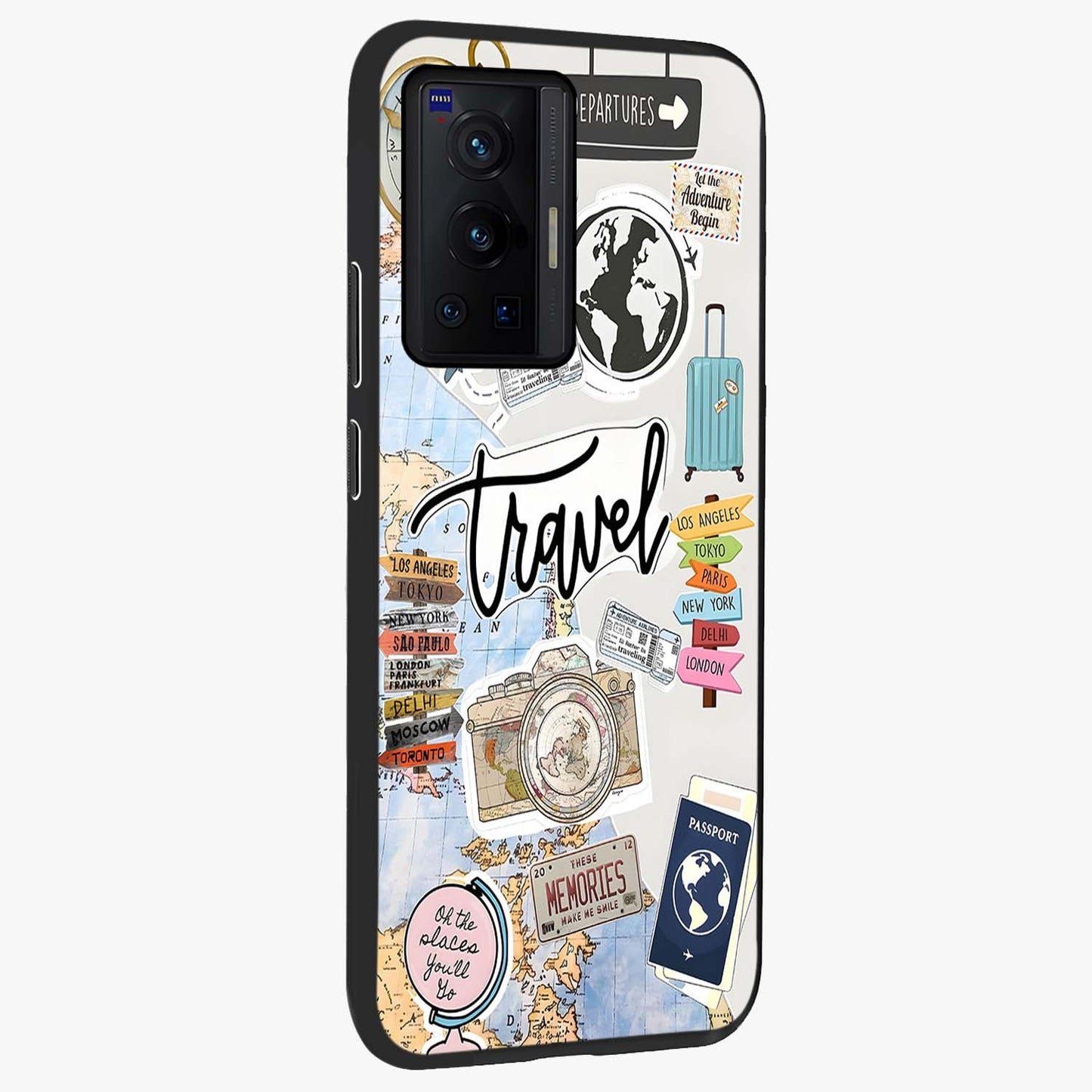 Wanderlust Journal Glass Case upright view showcasing wanderlust inspired artwork with creative exploration theme.
