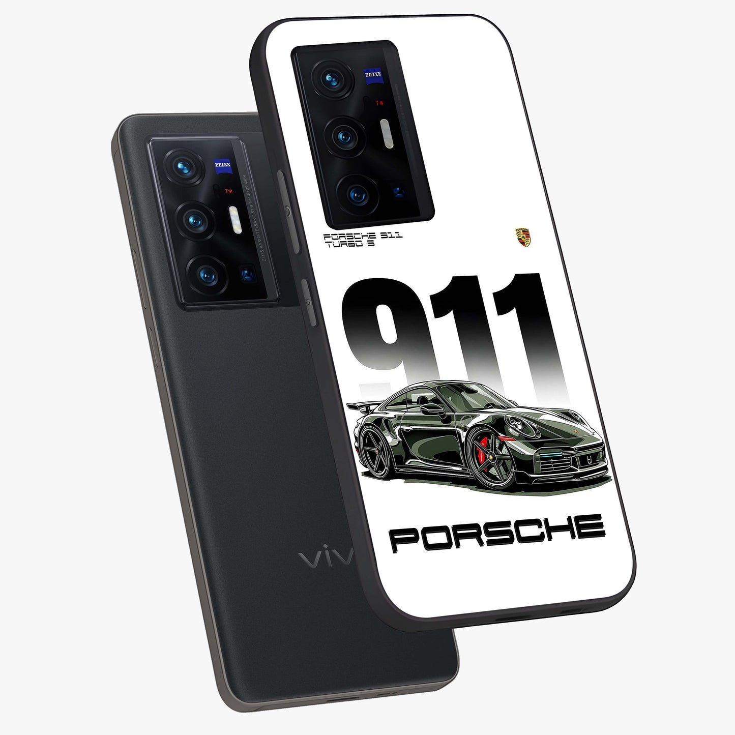911 Turbo Dominance Glass Case displayed in premium angled mockup highlighting sporty car illustration and sleek glass surface.
