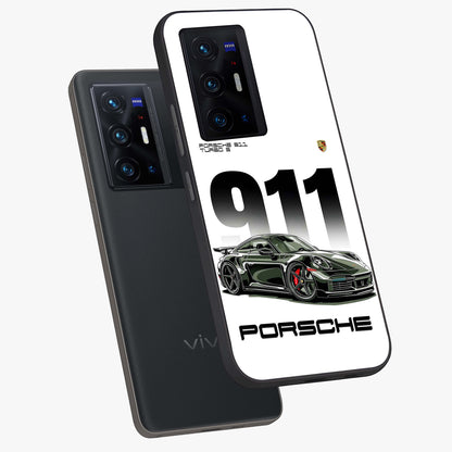 911 Turbo Dominance Glass Case displayed in premium angled mockup highlighting sporty car illustration and sleek glass surface.
