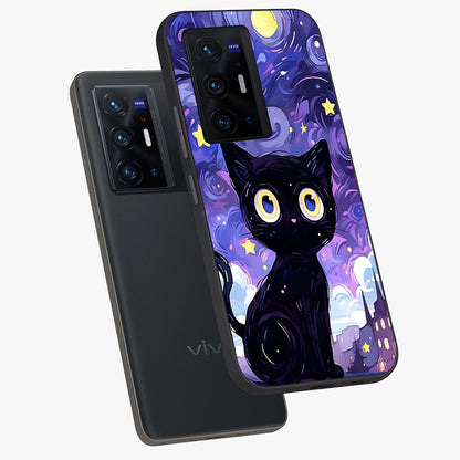 Abstract Cat Art Glass Case displayed in angled mockup highlighting modern abstract cat artwork and sleek glass surface.