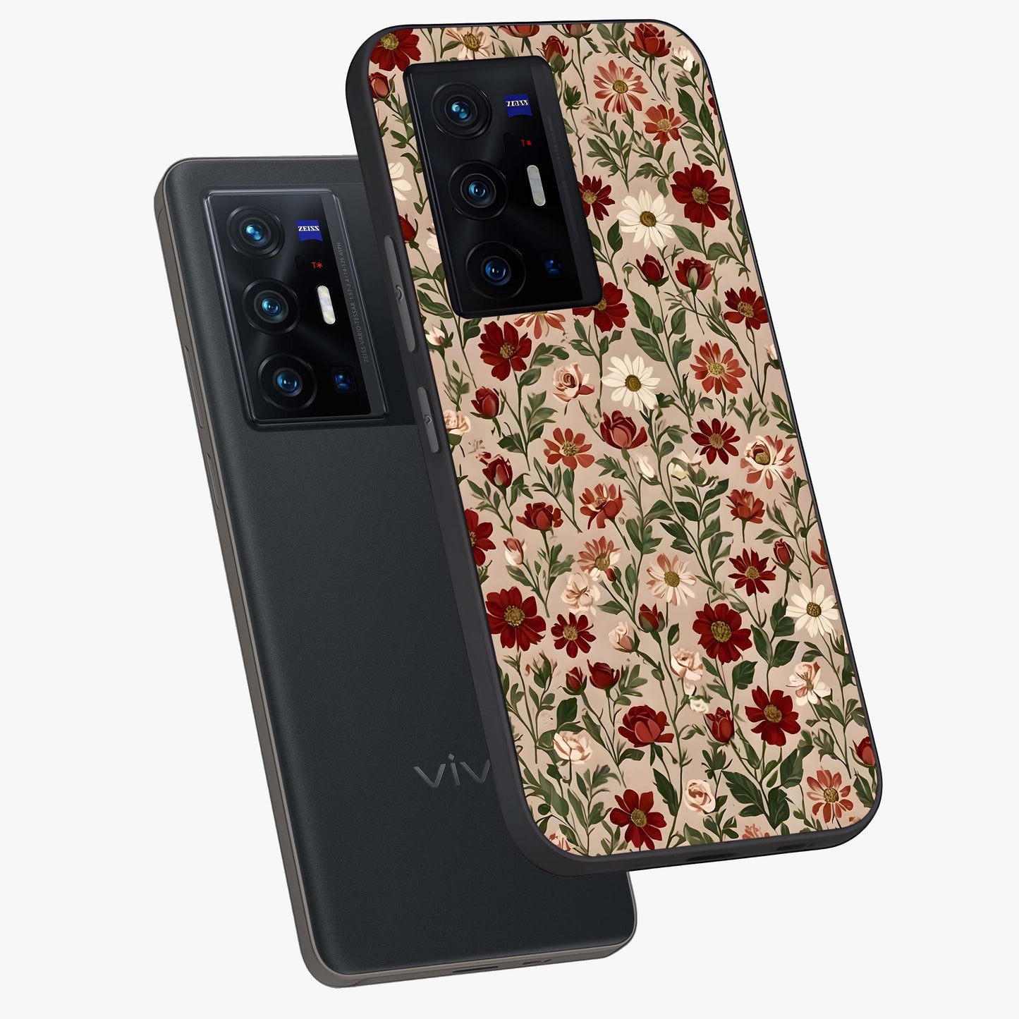 Biege Flower With Leaf Glass Case displayed in angled mockup highlighting minimal floral leaf design and elegant aesthetic.