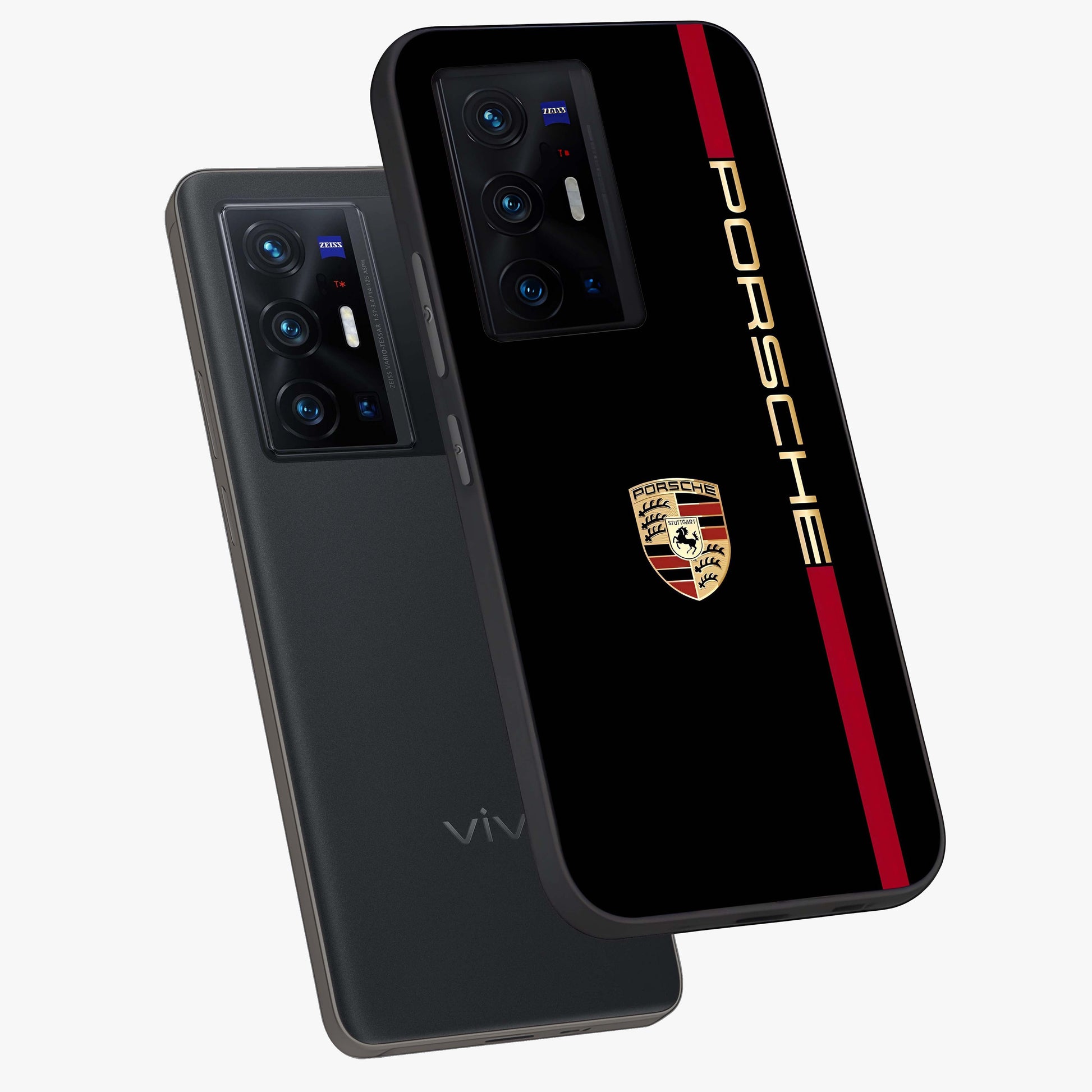 Black Minimal Porsche Glass Case displayed in angled mockup highlighting modern minimal car illustration and clean aesthetic design.