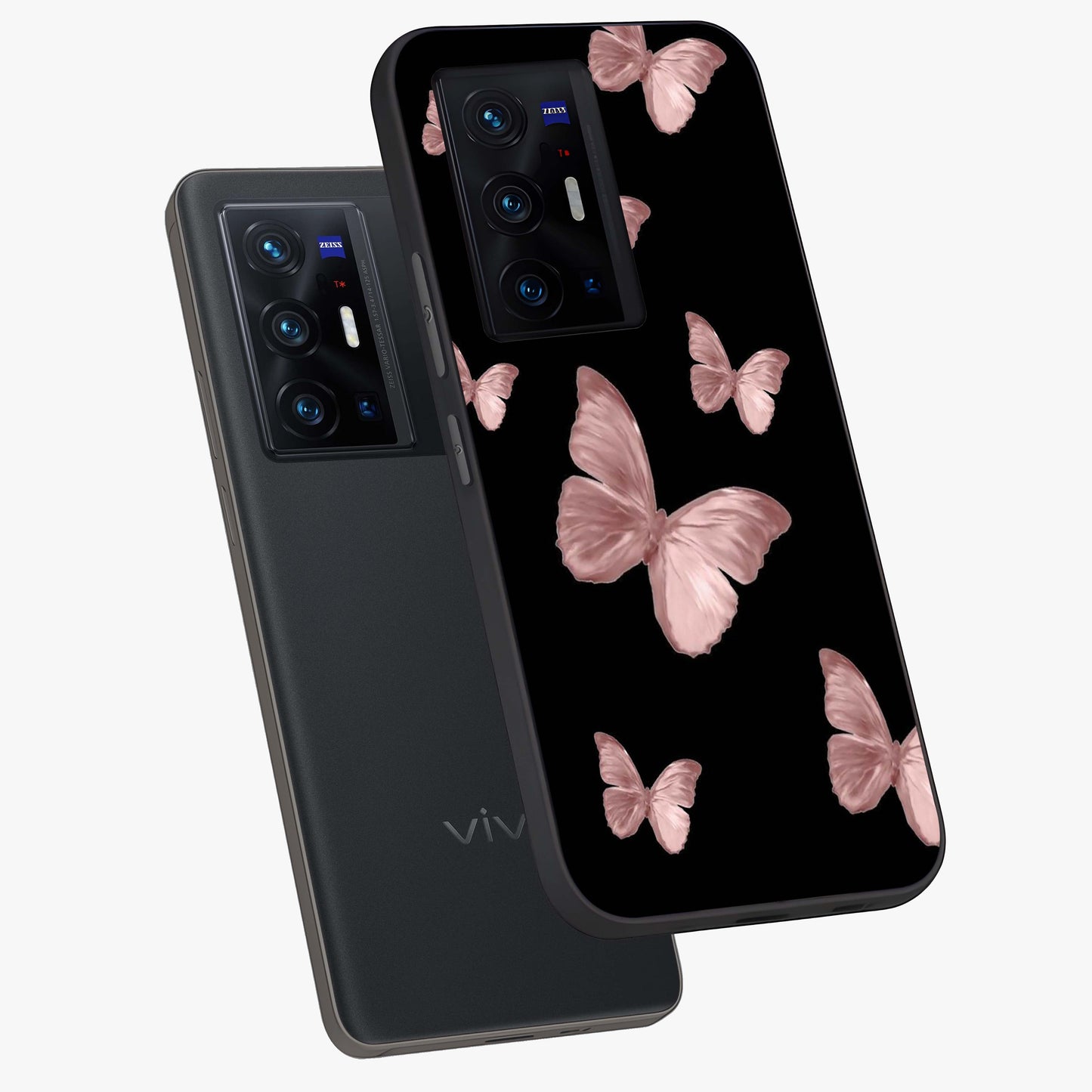 Butterfly Pattern Glass Case displayed in angled mockup highlighting delicate butterfly design and aesthetic pattern style.