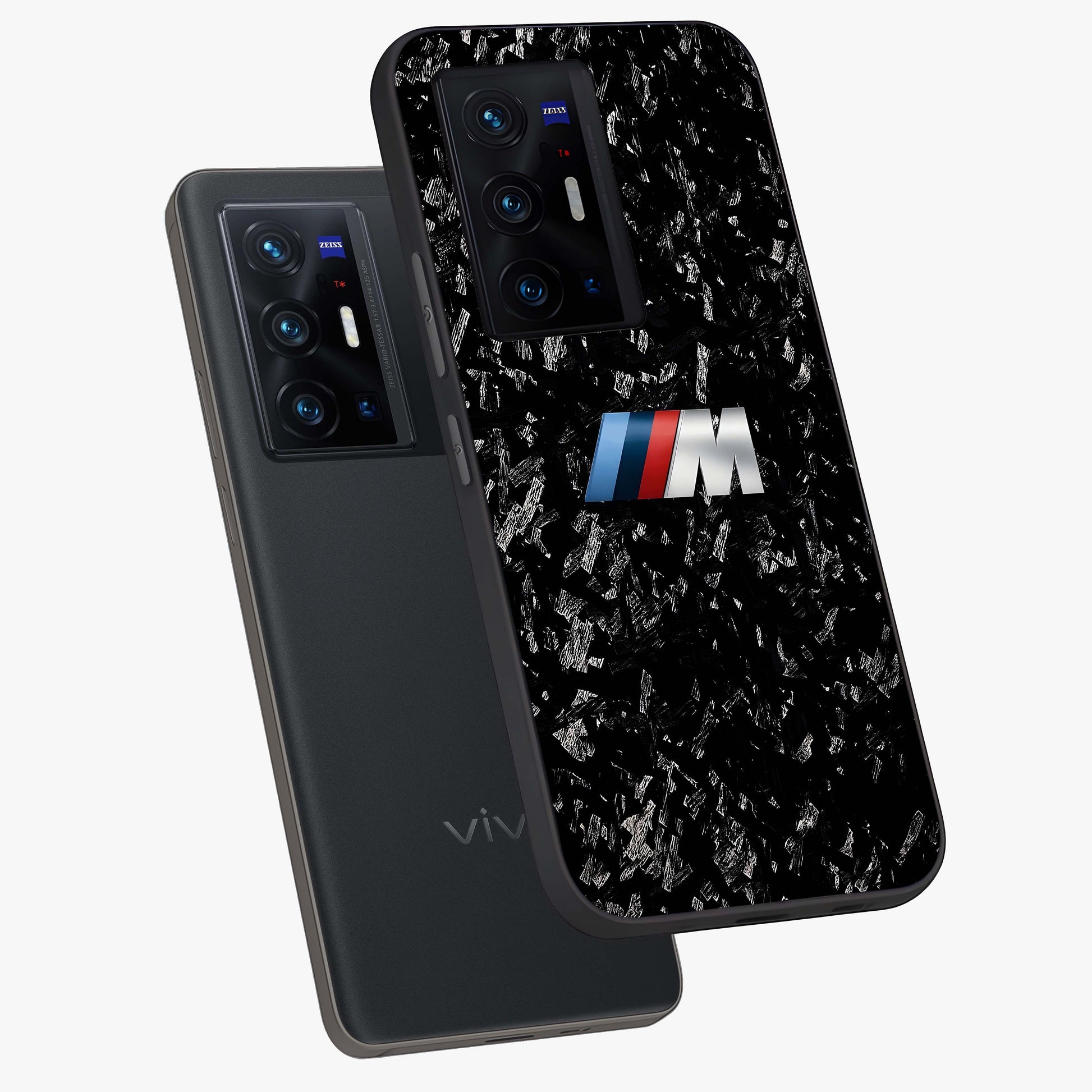Carbon Speed Mark Glass Case displayed in angled mockup highlighting racing inspired carbon design and sleek aesthetic style.