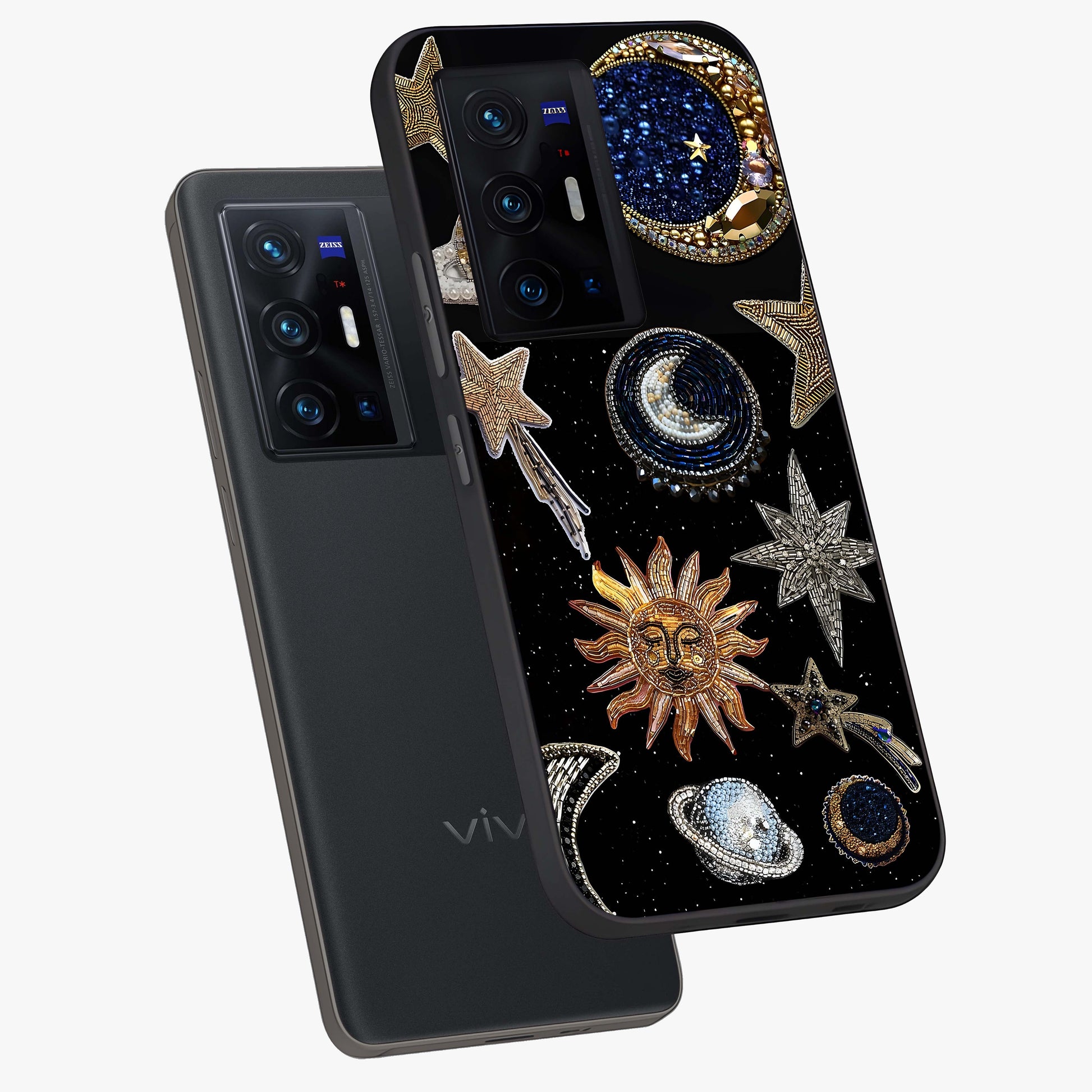 Celestial Gem Constellations Glass Case displayed in angled mockup highlighting gemstone inspired constellation design.